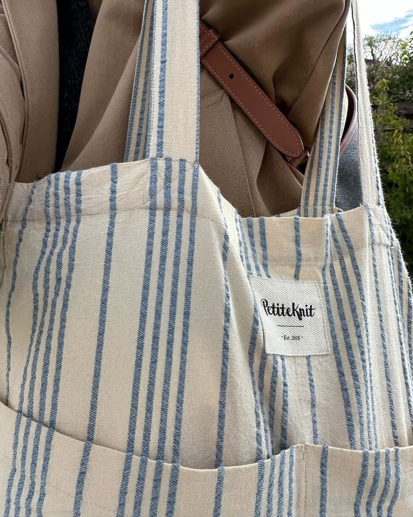 Knitter's Tote Bag - Striped Seersucker